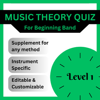 Preview of Beginning Band Music Theory Quiz (Level 1)