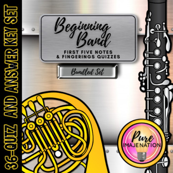 Preview of 36 Pages Bundled 3-Level Set Beginning Band Notes • Keying • Fingering Quizzes