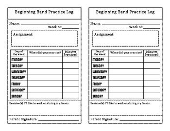 Preview of Beginning Band Practice Log