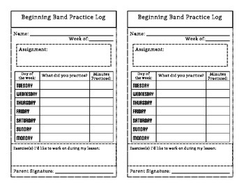 Beginning Band Practice Log by Hannah Austin | Teachers Pay Teachers