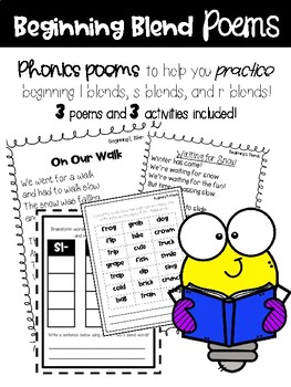 Preview of Beginning Blend Poems and Activities (l blends, s blends, r blends)