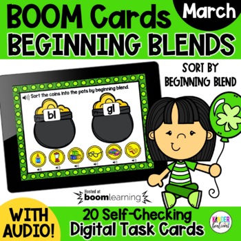 Preview of Beginning Blends Boom Cards Picture Sort | Digital Task Cards | March