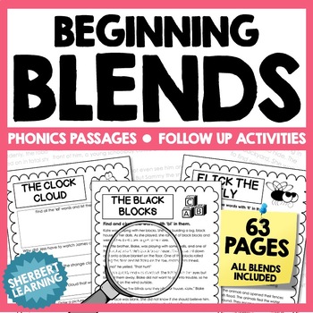 Preview of Beginning Blends Phonics Passages + Worksheets  bl cl fl gl pl sl br cr gr +MORE