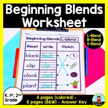 Beginning Blends Worksheet - Read, Write, and Match by The Joy in Teaching
