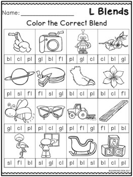 consonant beginning l blends worksheets kindergarten first second grade phonics