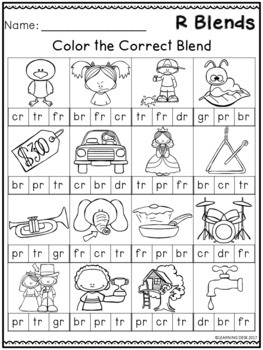 consonant beginning r blends worksheets kindergarten first second grade phonics