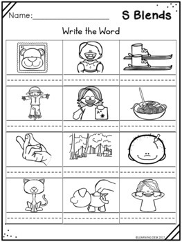 Beginning Blends Worksheets - S Blends Worksheets by Learning Desk