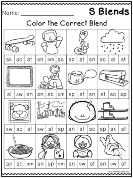 consonant beginning s blends worksheets kindergarten first