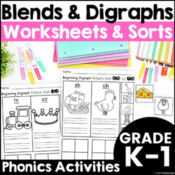 Preview of Beginning Consonant Blends and Digraphs Practice Worksheets and Activities