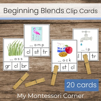 Preview of Beginning Consonant Blends Clip Cards (Montessori Blue Series Reading Activity)