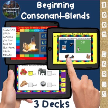 Preview of Beginning Consonant Blends Digital Interactive Boom Cards Distance Learning
