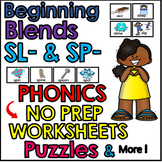 Beginning Consonant Blends SL, SP Worksheets, Puzzles, Fla