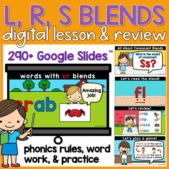 Preview of Beginning Consonant Blends Word Work R, L, S Google Slides Lesson Presentation 