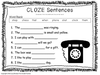 beginning consonant digraphs cloze sentences worksheet by