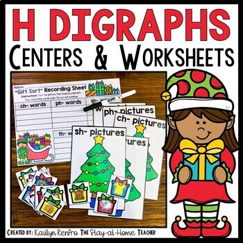 Preview of Beginning Consonant Digraphs Centers | H Brothers | Christmas Phonics Activities