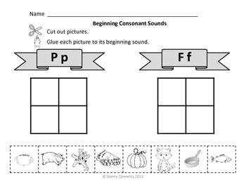 beginning consonant sounds cut and paste by sherry