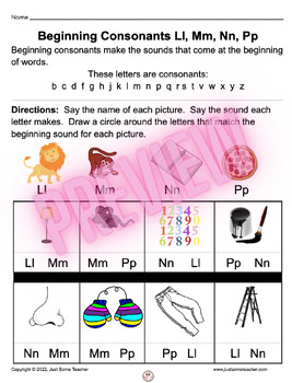 Preview of Beginning Consonants Ll Mm Nn Pp (PDF)