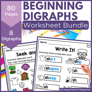 Preview of Beginning Digraph Worksheets - Initial Digraph Phonics Activities - 1st Grade
