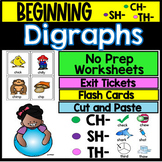 Beginning Digraphs CH SH TH Phonics Worksheets, Flashcards
