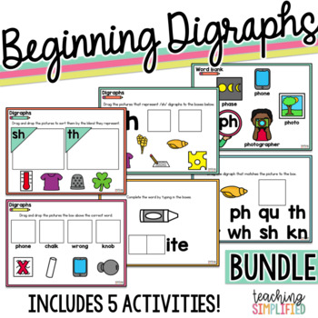 Preview of Beginning Digraphs Digital Practice for Google Slides BUNDLE