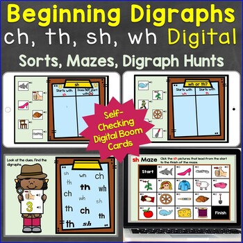 Preview of Beginning Digraphs sh, th, ch, wh Consonant Digraph Digital Boom Cards