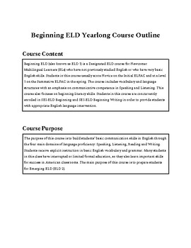 Preview of Beginning ELD/ESL Course Outline (California)
