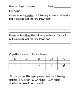 Preview of Beginning/End of the Year Handwriting Assessment