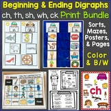 Beginning & Ending Digraphs sh, th, ch, wh Printables Bundle