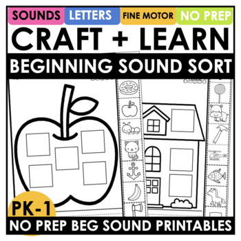 Preview of Beginning FIRST Sound ALPHABET Craftivity KINDERGARTEN WORKSHEETS No Prep