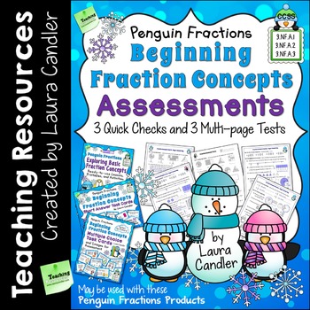 Preview of Beginning Fraction Concepts Tests - Penguin Fractions