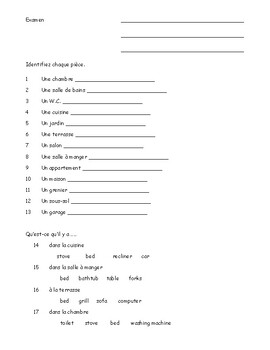 Beginning French parts of the house and numbers quiz by Christina Camacho