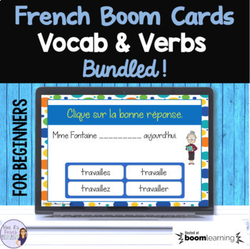 Preview of Beginning French verb & vocabulary BOOM CARDS digital resource: core & immersion