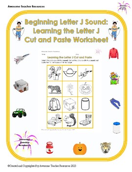 beginning j sound learning the letter j cut and paste worksheet