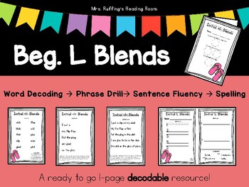 Preview of Beginning L Blend Decodable Resource - words, phrases, sentences and spelling