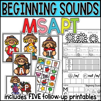 Preview of Beginning Letter Sound Activity Sort M, S, A, P, T and Printables SCARECROWS