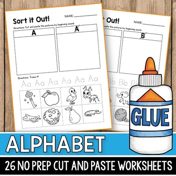 Preview of Beginning Letter Sound Cut and Paste Matching Game Worksheets Category Sorting
