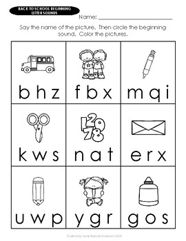 Beginning Letter Sounds BACK TO SCHOOL Worksheets by Souly Natural ...