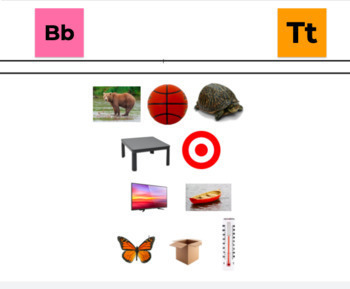 Beginning Letter Sounds Picture Sort Jamboard M S F B T C A R L P O D G N