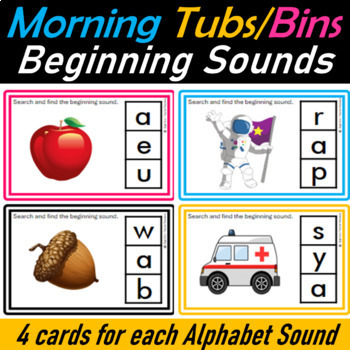 Preview of Beginning Letter Sounds Task Cards| Morning tubs, Work Bins | Phonemic Awareness