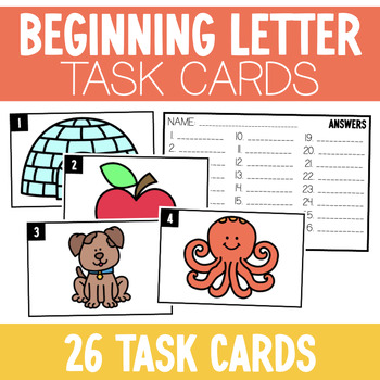 Preview of Beginning Letter Task Cards for Kindergarteners, Phonics Center Activity