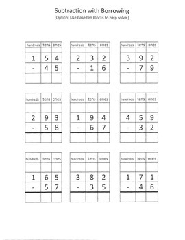 Preview of Beginning Multi-Digit Subtraction with Regrouping