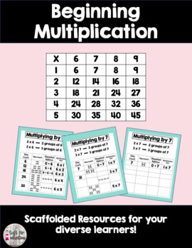 Preview of Beginning Multiplication Scaffolded 6-9 Tables to x5