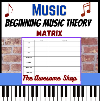Preview of Beginning Music Theory Note Matrix For Middle and High School