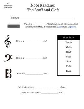 Preview of Beginning Note Reading Worksheets (Band & Orchestra)