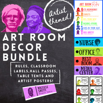 Preview of Beginning Of The Year Visual Arts Classroom Decor Rules Name Tags Labels Passes