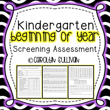 Preview of Beginning Of Year Kindergarten Screening Assessment