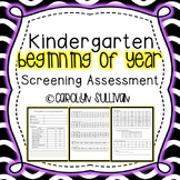 Beginning Of Year Kindergarten Screening Assessment