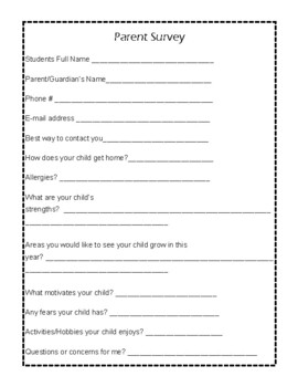 Beginning Of Year - Parent Survey by OwlStar Classroom | TPT
