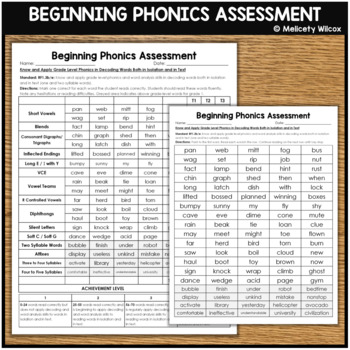 Preview of First Grade Phonics Skills Assessment