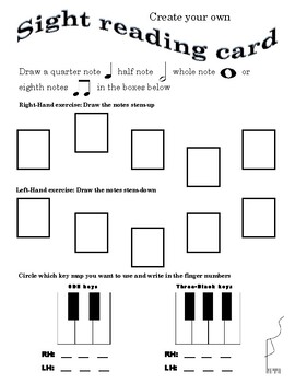 Preview of Beginning Piano Composition Pre-Reading Create Your Own Sight-Reading Card